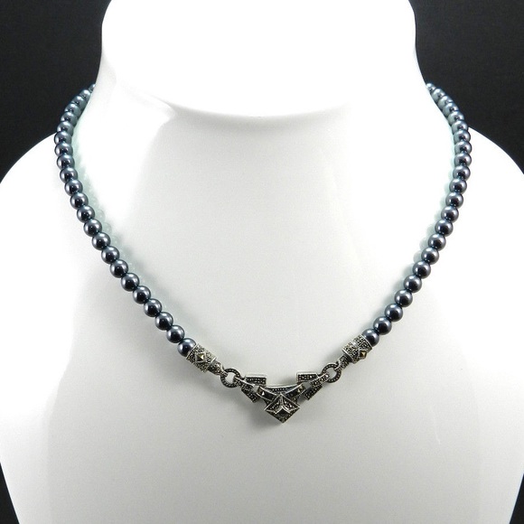 Judith Jack - Beaded Hematite & Marcasite choker Necklace - Picture 2 of 7